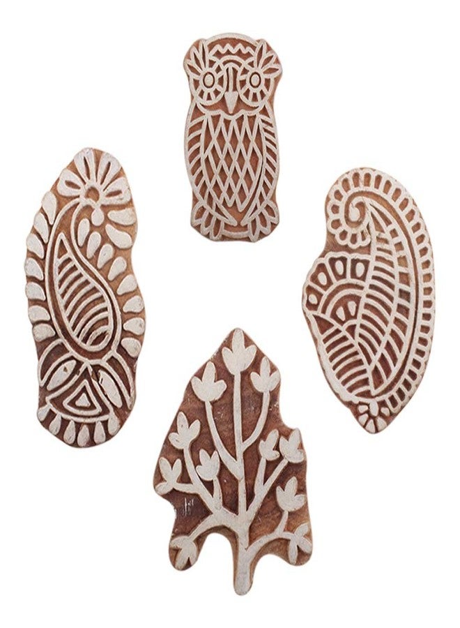 Indian-Shelf Handmade Vocalforlocal Set of 4 New Mix Wooden Printing Block (5.08 cm, Brown) - Image 1